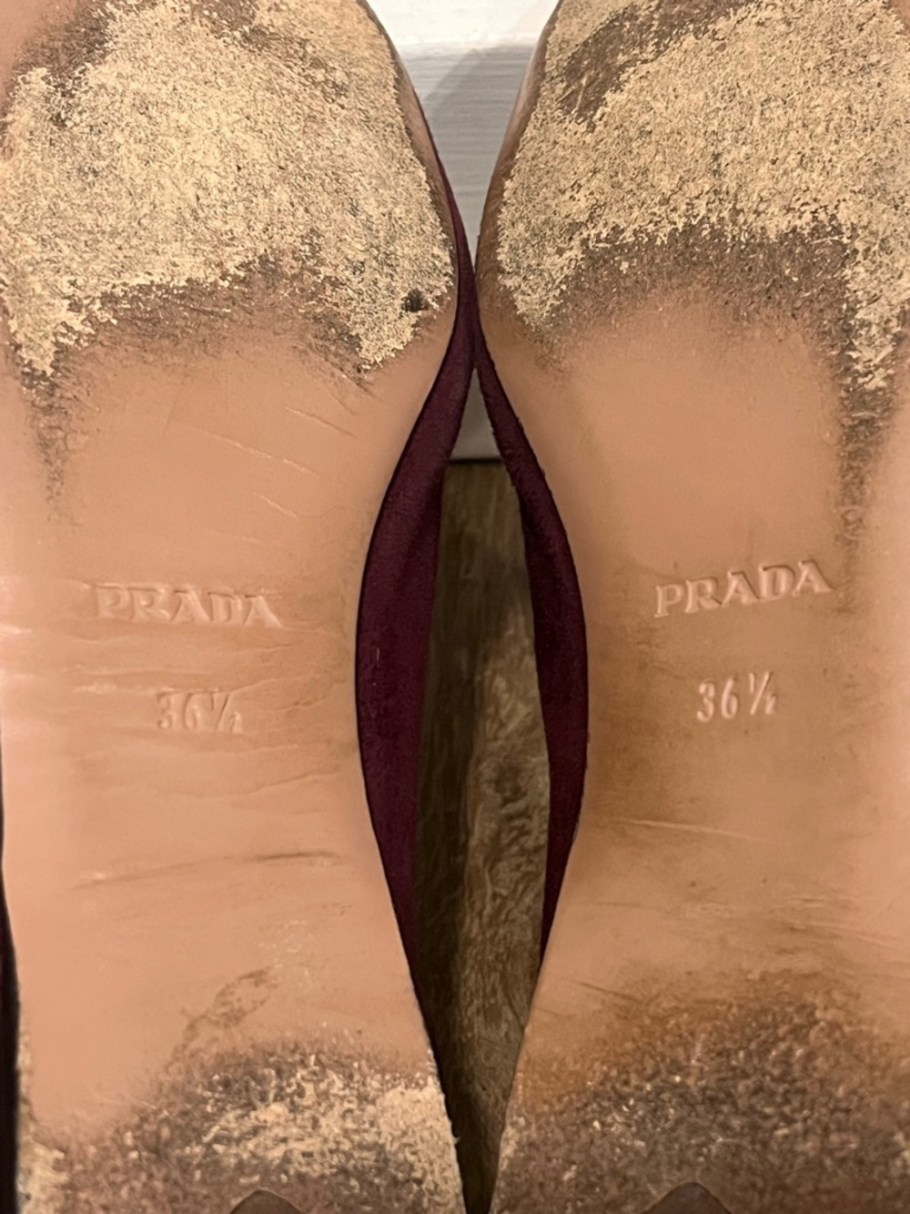 PRADA Red-burgundy-hued Suede Bow Flats/Smoking Slippers - Picture 13 of 15